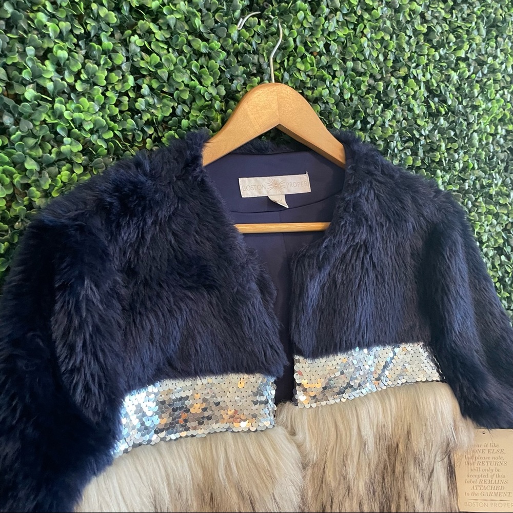 NWT Boston Proper bling faux fur jacket. - Picture 3 of 13